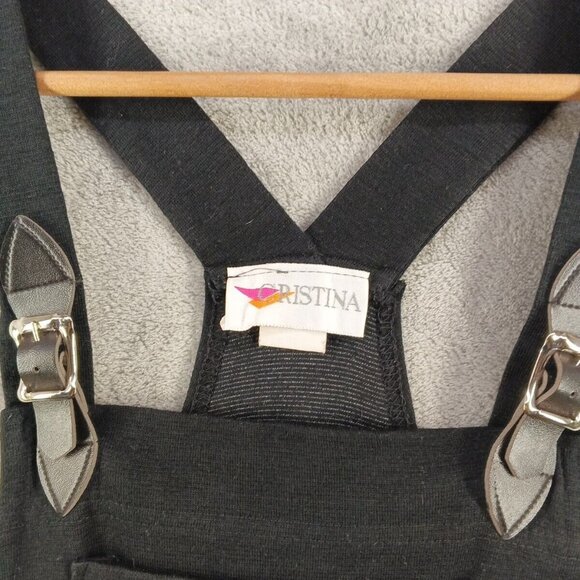 Vintage CRISTINA Jumper Dress SMALL(4-6) Black Knit Pullover W/ Chest Pocket - Picture 3 of 10